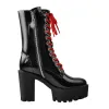 Patent Black Platform Red Lace Chunky Heel Ankle Boots sold by Onlymaker
