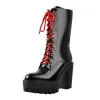 Patent Black Platform Red Lace Chunky Heel Ankle Boots sold by Onlymaker