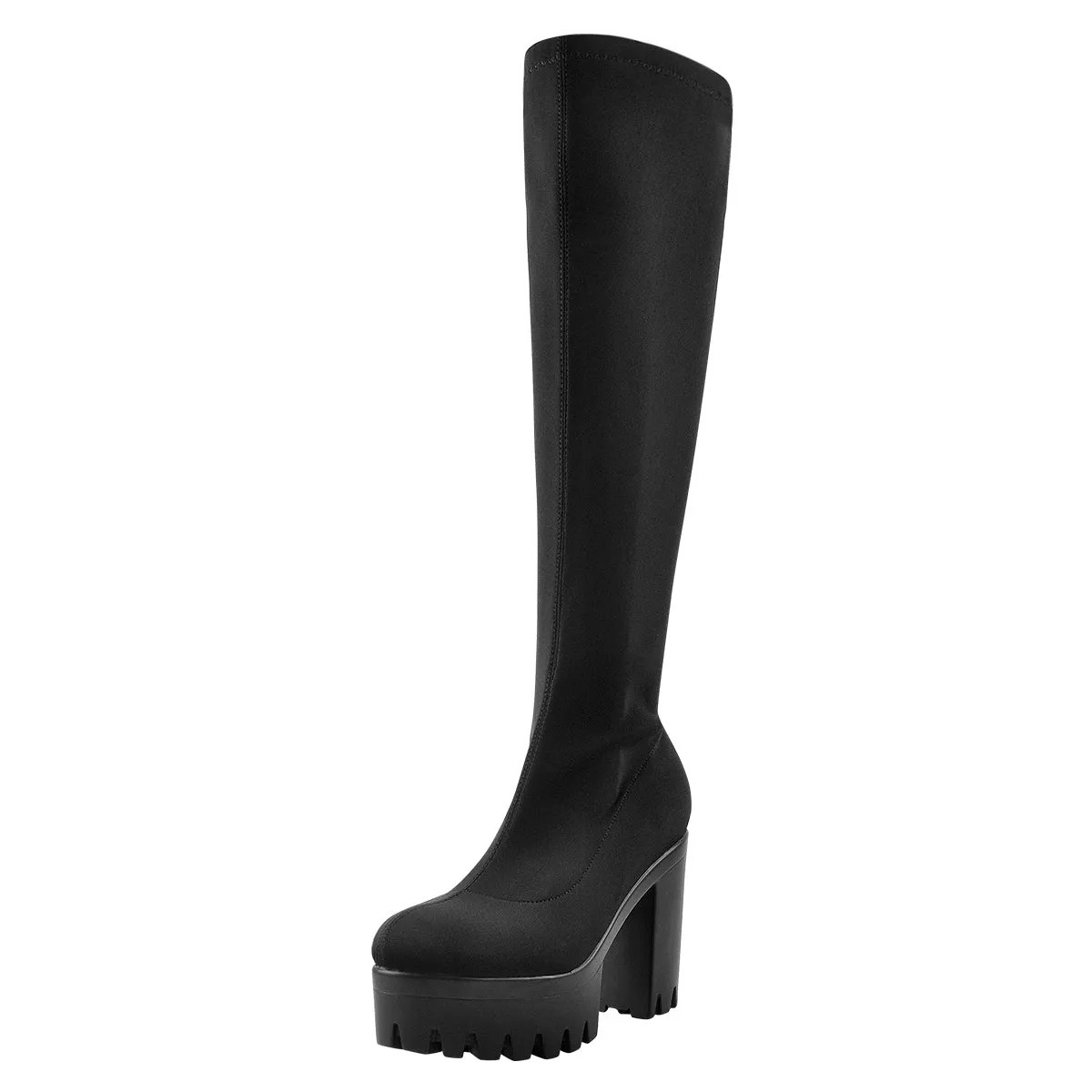 Black Platform Knee Chunky Heels Boots sold by Onlymaker product image thumbnail 2