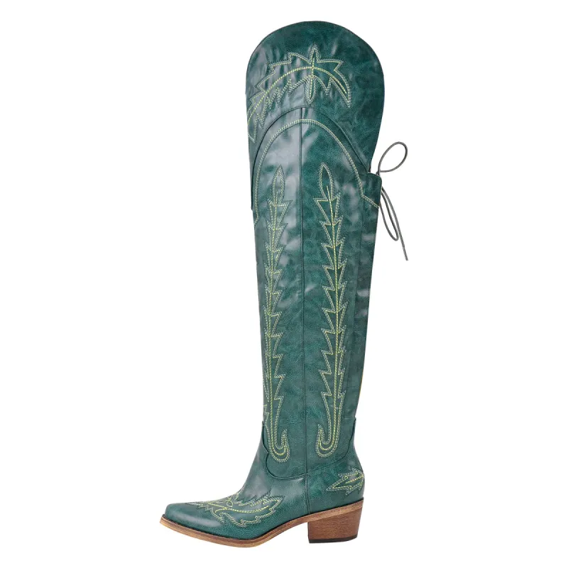 Embroidery Back Lace-up Over The Knee Western Boots sold by Onlymaker