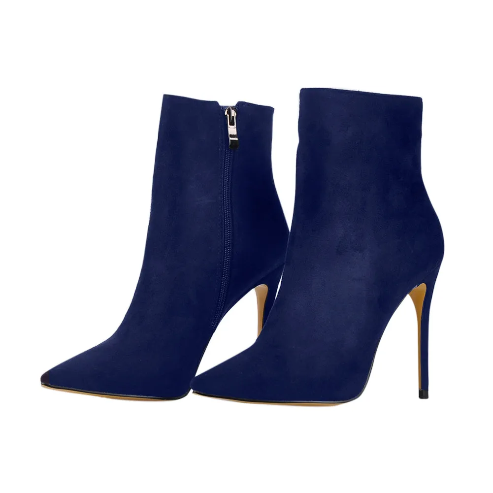 Blue Suede Pointy Toe Stiletto High Heel Ankle Boots sold by Onlymaker product image thumbnail 3