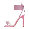 Square Toe Rhinestone Lace-up Stiletto Sandals sold by Onlymaker
