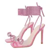 Square Toe Rhinestone Lace-up Stiletto Sandals sold by Onlymaker