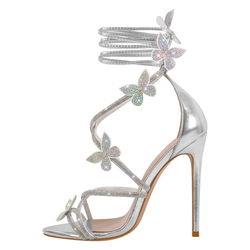 Rhinestone Butterfly Pointed Toe Stiletto Sandals sold by Onlymaker