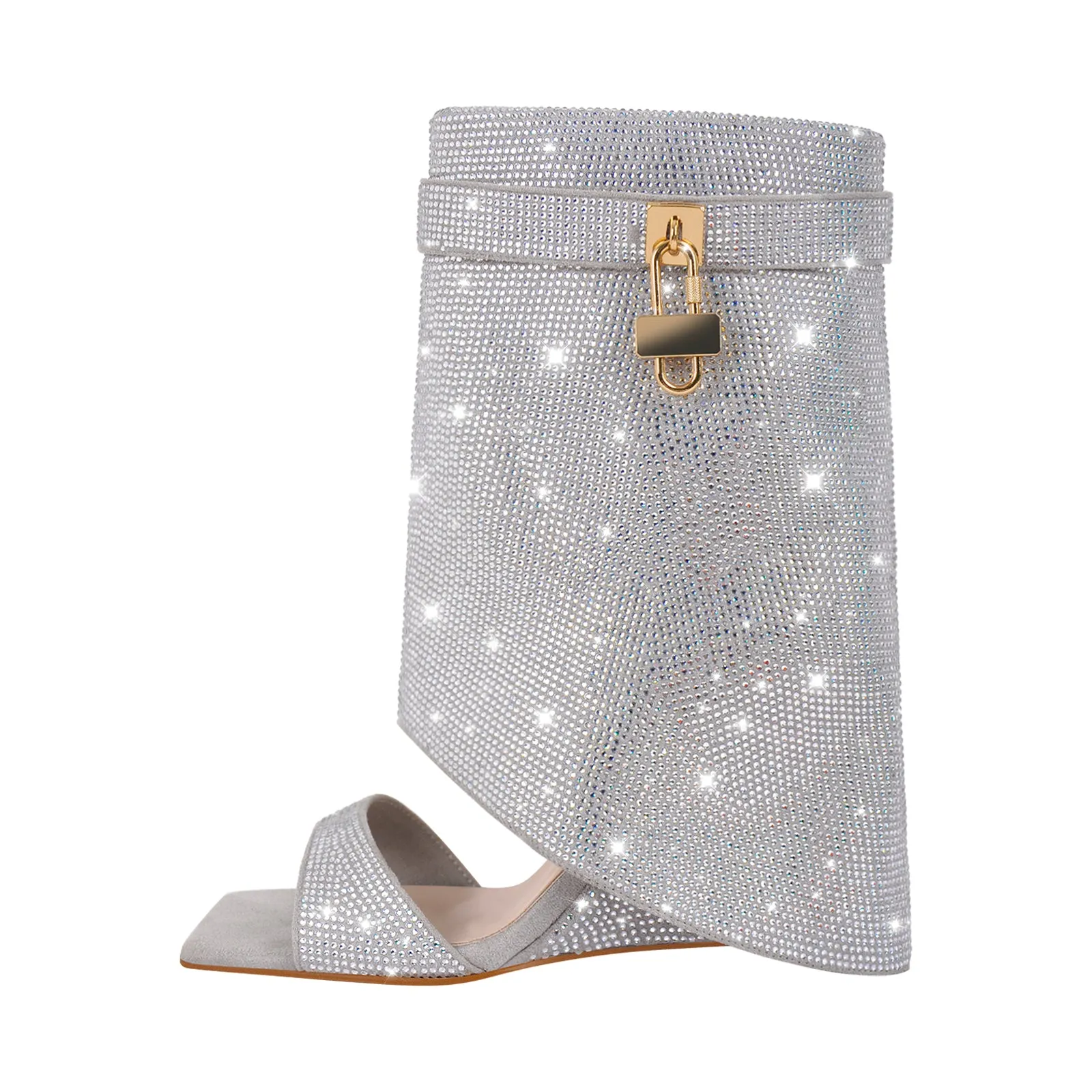 Square Toe Rhinestone Wedge High Heel Boots Sandals sold by Onlymaker