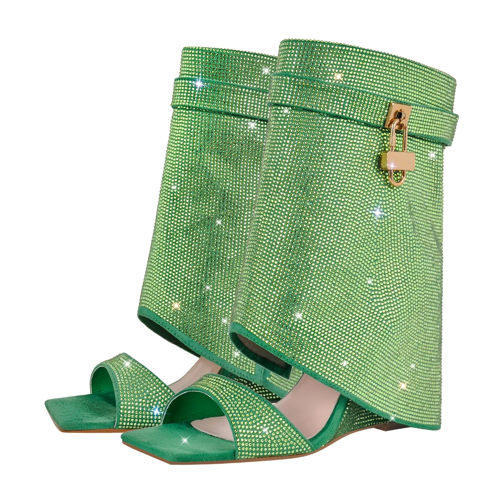 Square Toe Rhinestone Wedge High Heel Boots Sandals sold by Onlymaker product image thumbnail 5