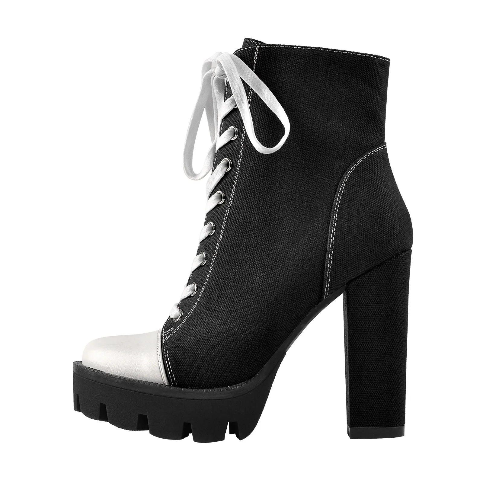 Platform Lace Up Canvas Chunky Heel Boots sold by Onlymaker