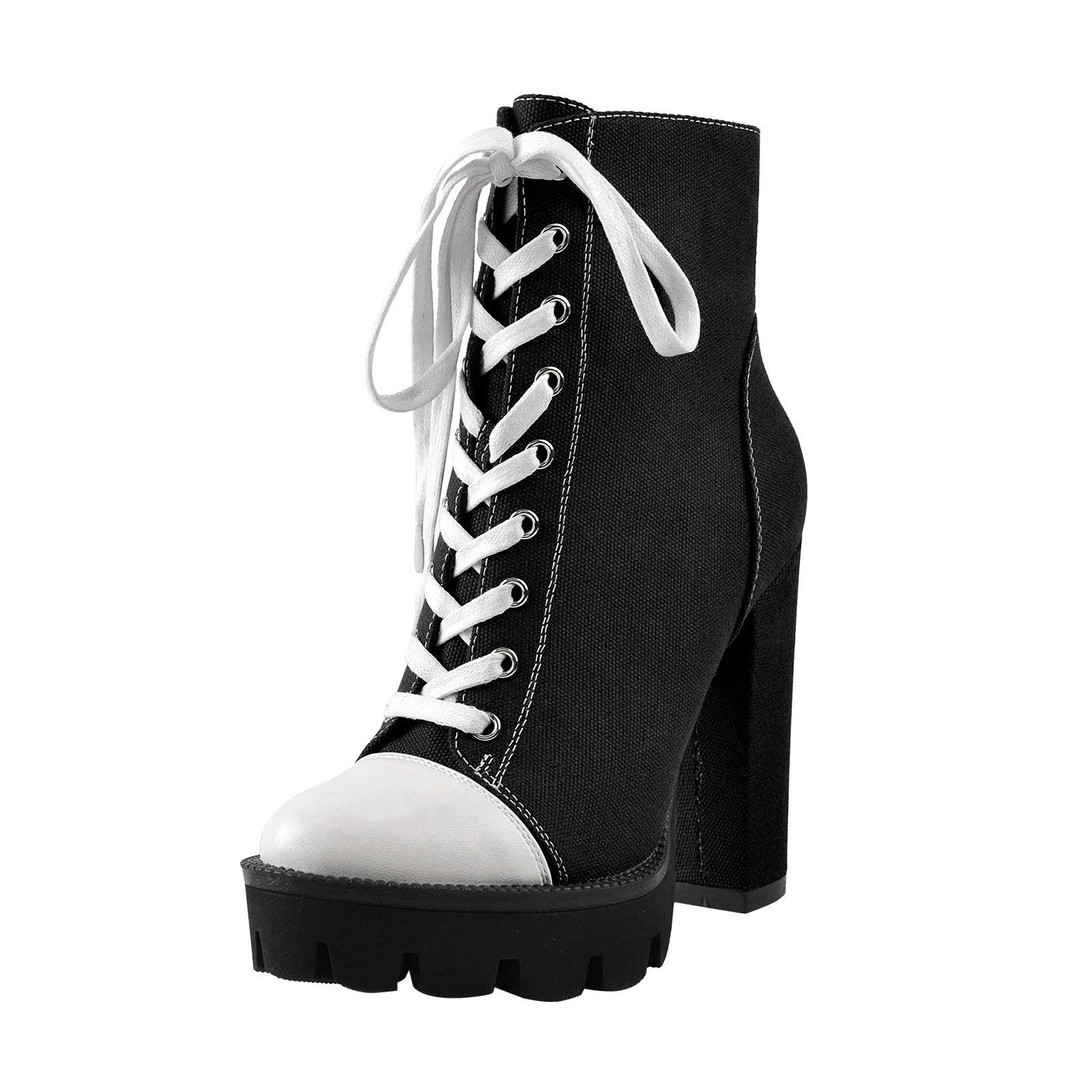 Platform Lace Up Canvas Chunky Heel Boots sold by Onlymaker product image thumbnail 2