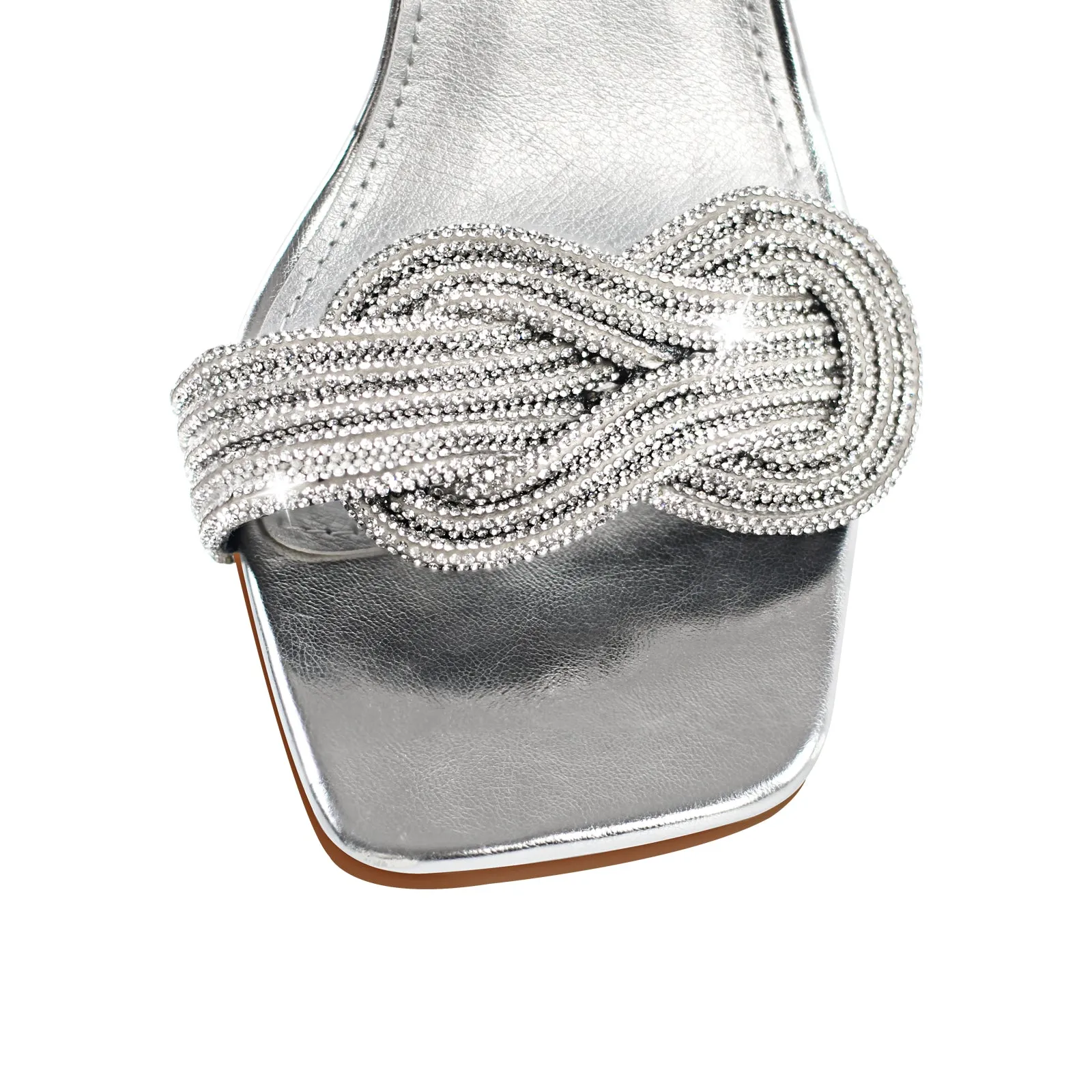 Rhinestone Square Toe Ankle Strap Silver Sandals sold by Onlymaker product image thumbnail 4