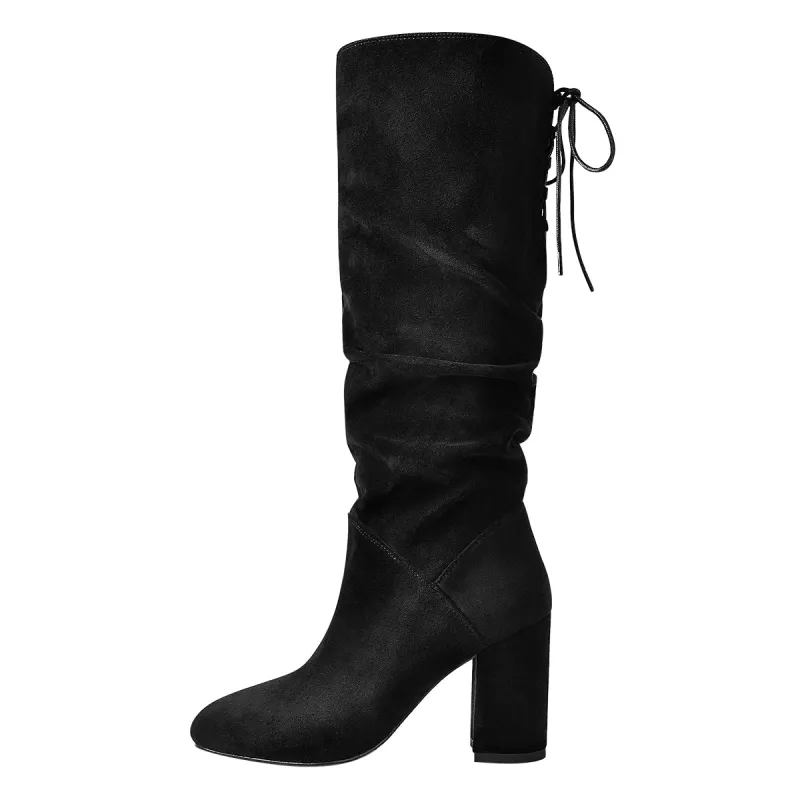 Black Suede Round Toe Chunky Heels Boots sold by Onlymaker