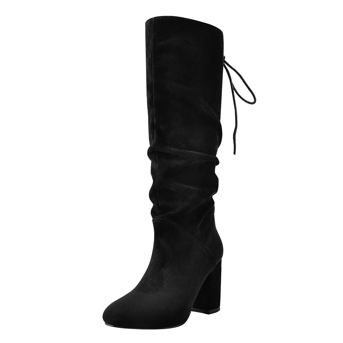 Black Suede Round Toe Chunky Heels Boots sold by Onlymaker product image thumbnail 2