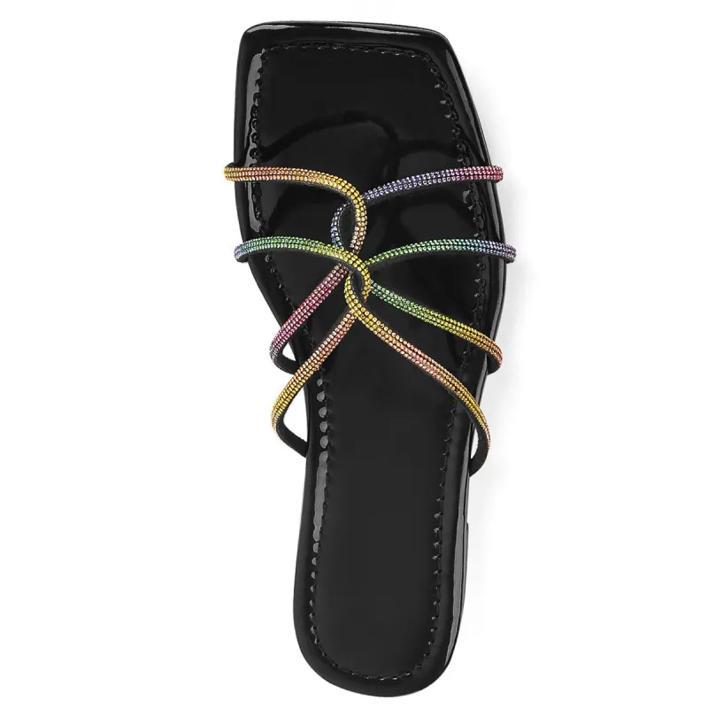 Square Toe Colorful Strap Flat Slipper sold by Onlymaker