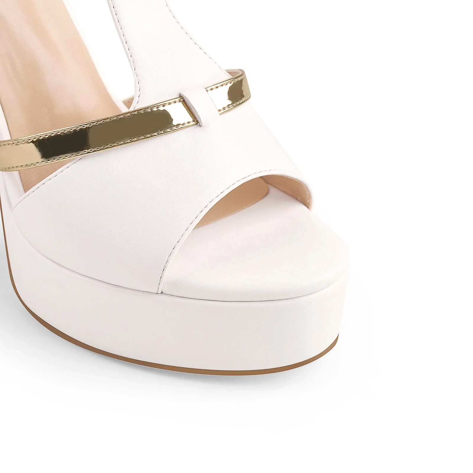 Gold T-Strap White Platform High Heel Sandals sold by Onlymaker product image thumbnail 4