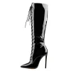 Black Patent Leather Lace Up Pointed Toe Knee High Boots sold by Onlymaker