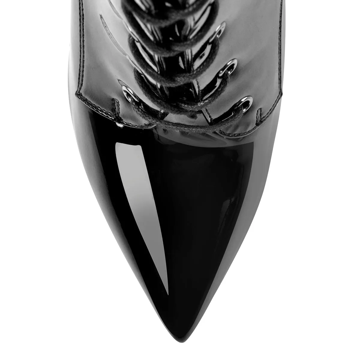 Black Patent Leather Lace Up Pointed Toe Knee High Boots sold by Onlymaker product image thumbnail 5