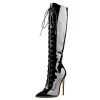 Black Patent Leather Lace Up Pointed Toe Knee High Boots sold by Onlymaker