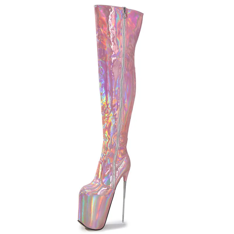 Holographic Platform Super Heels Over The Knee Boots sold by Onlymaker
