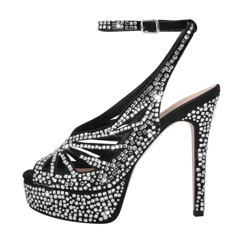 Peep Toe Rhinestone High Stiletto Sandals sold by Onlymaker