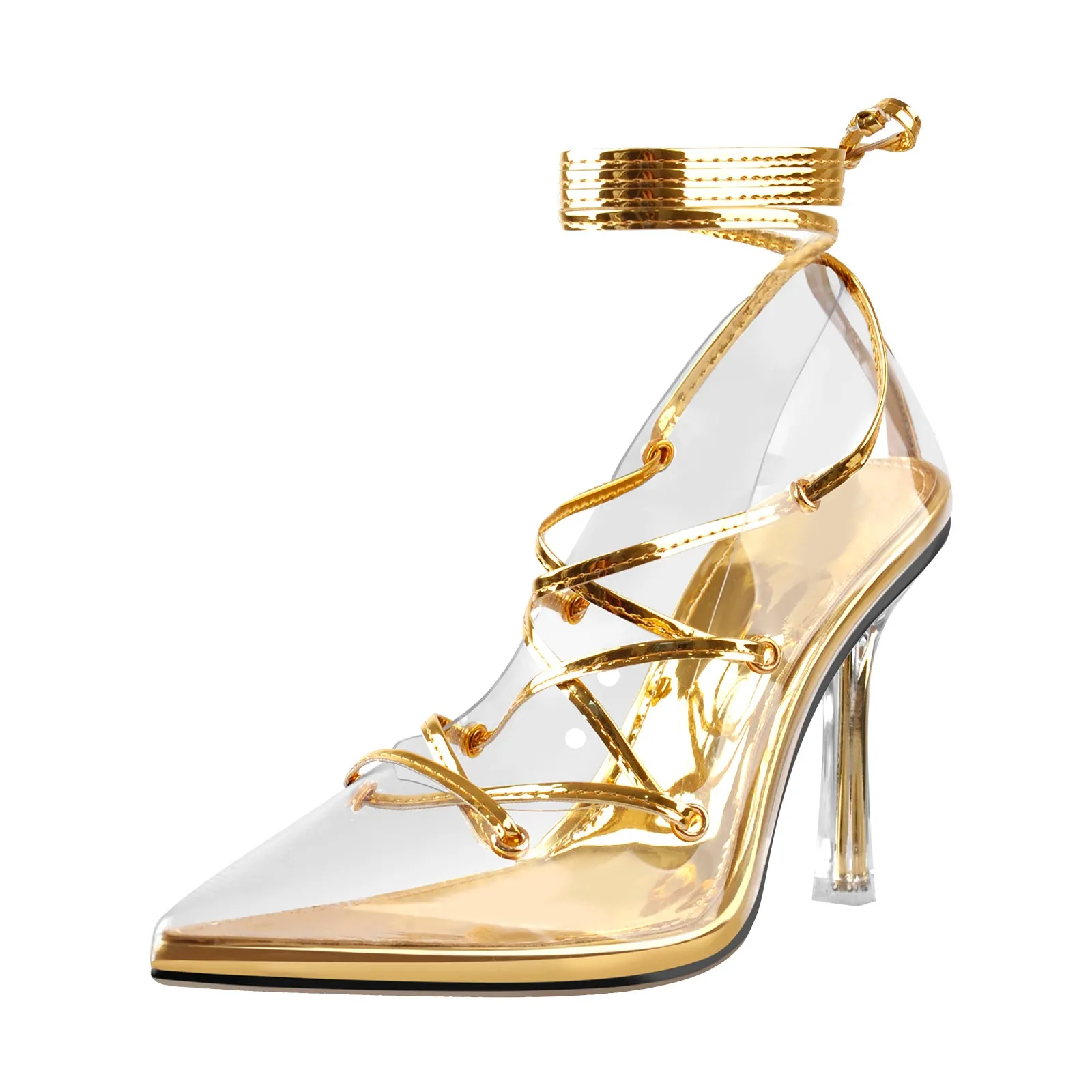 Pointed Toe Lace-Up Transparent Stilettos Pumps sold by Onlymaker product image thumbnail 5