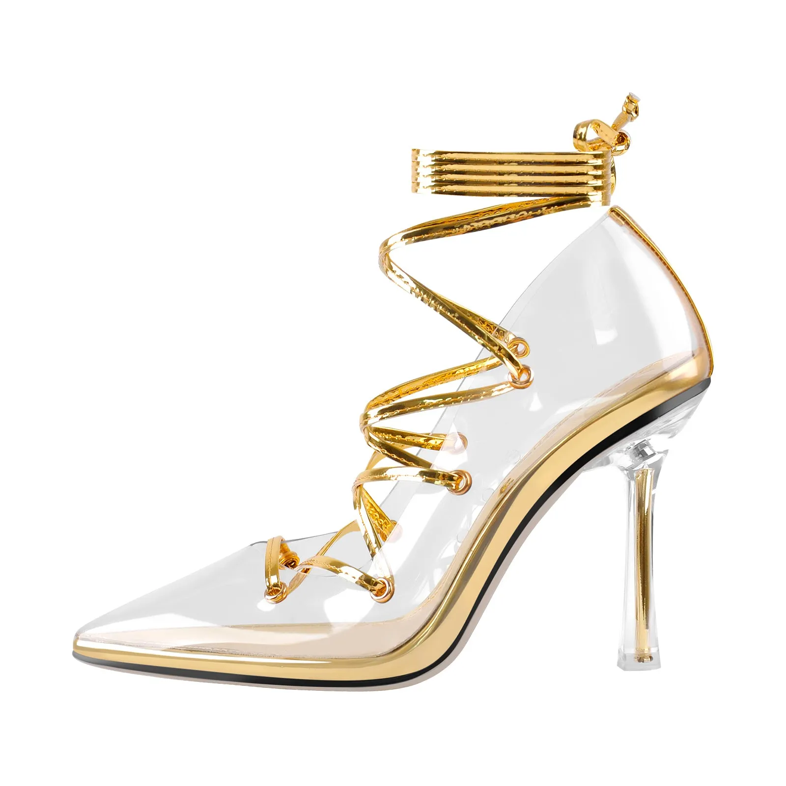 Pointed Toe Lace-Up Transparent Stilettos Pumps sold by Onlymaker