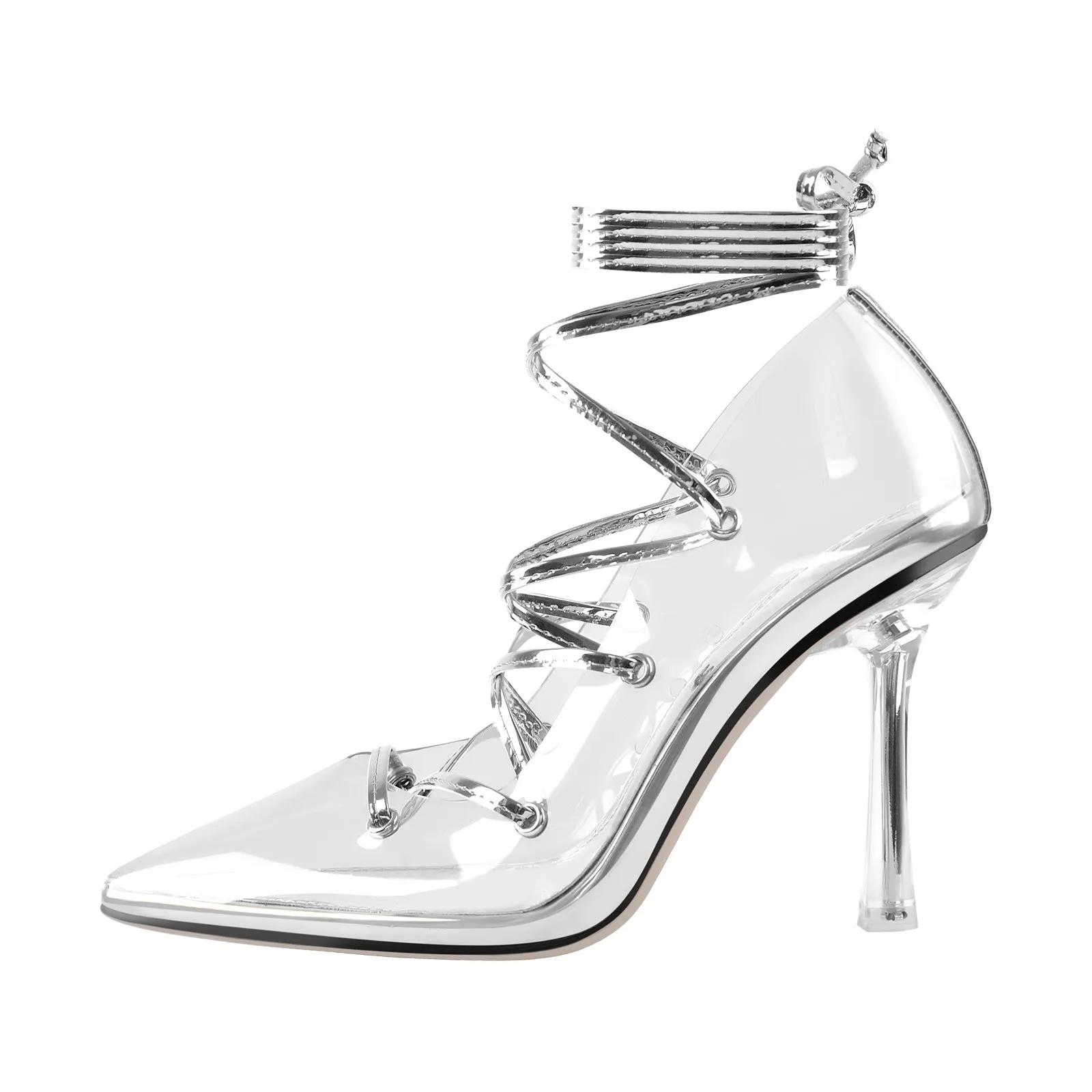 Pointed Toe Lace-Up Transparent Stilettos Pumps sold by Onlymaker product image thumbnail 2