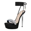 Platform Square Toe Rhinestone Band Lace Up Stiletto Sandals sold by Onlymaker