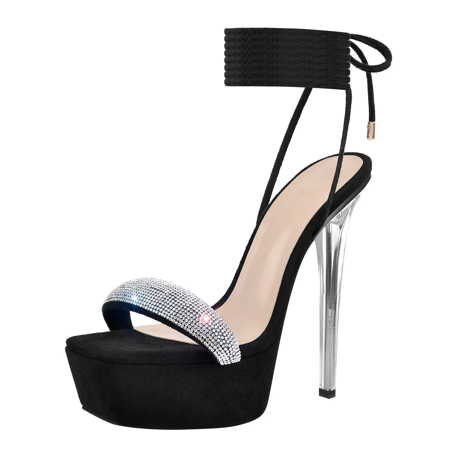 Platform Square Toe Rhinestone Band Lace Up Stiletto Sandals sold by Onlymaker product image thumbnail 2