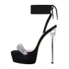 Platform Square Toe Rhinestone Band Lace Up Stiletto Sandals sold by Onlymaker