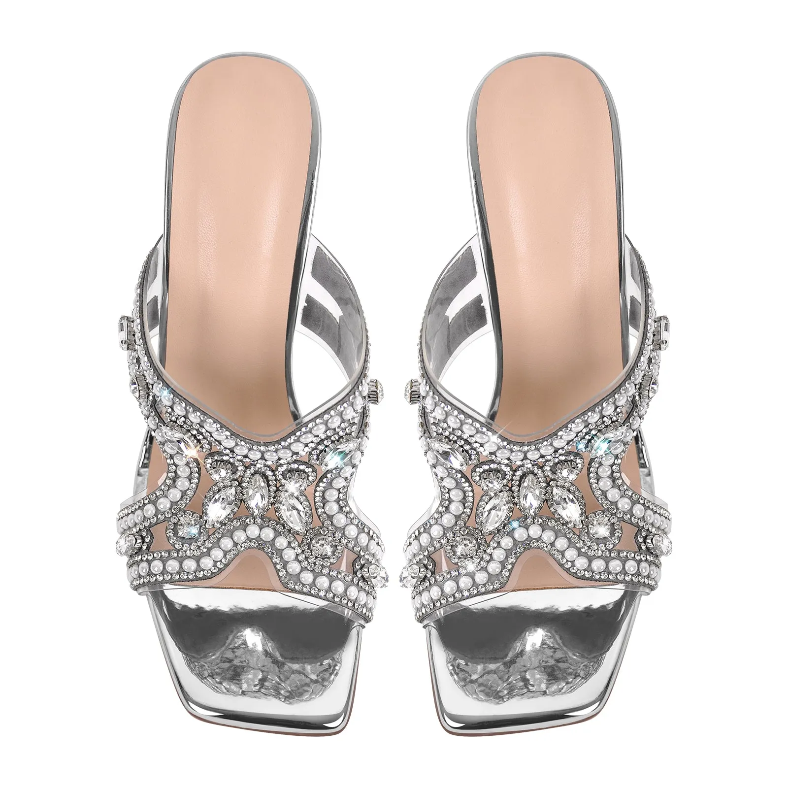 Pearl Rhinestone Square Toe Chunky Heel Sandals sold by Onlymaker product image thumbnail 3