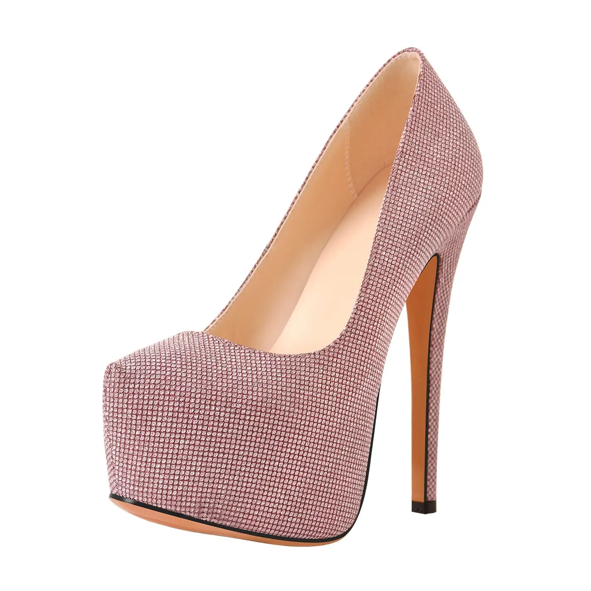 Pink Platform Glitter Round Toe Stilettos Pumps sold by Onlymaker product image thumbnail 2