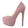 Pink Platform Glitter Round Toe Stilettos Pumps sold by Onlymaker