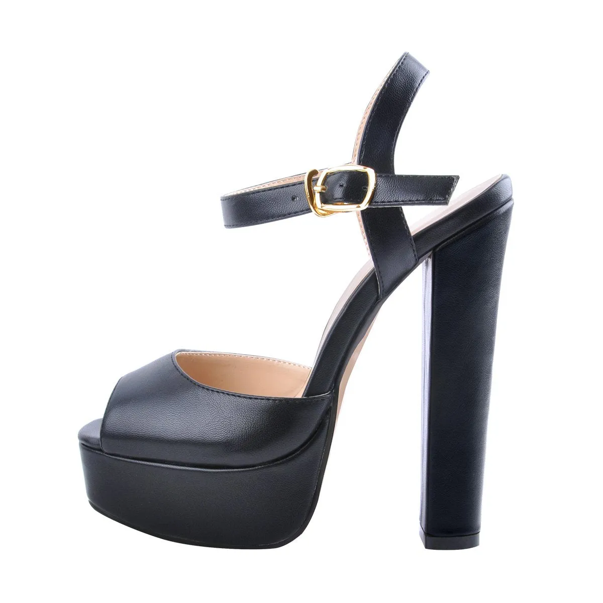 Peep Toe Platform Black Chunky High Heel Sandals sold by Onlymaker