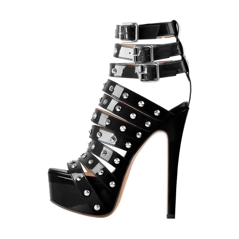 Platform Rivet Straps Stiletto Sandals sold by Onlymaker