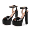 Black Platform Chunky Heel Ankle Strap Sandals sold by Onlymaker