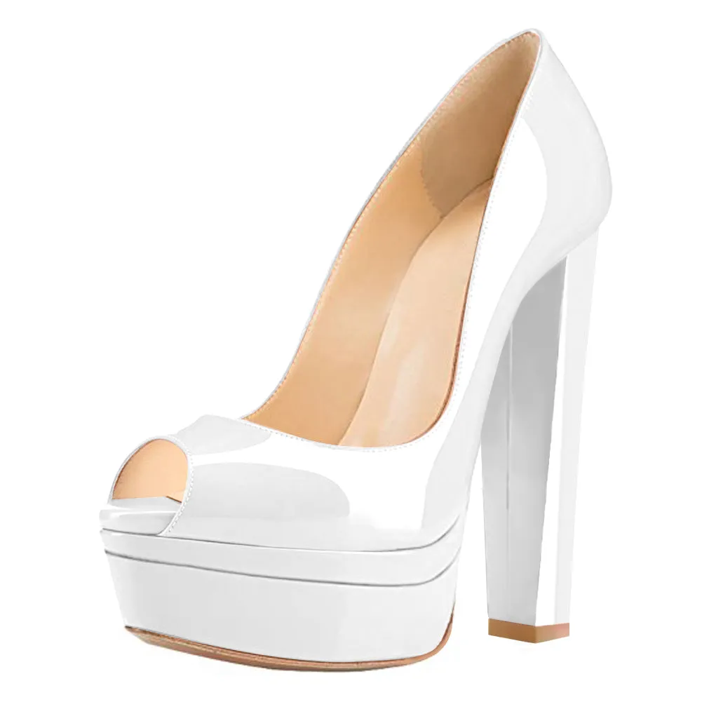 Classic White Peep Toe Platform Pumps sold by Onlymaker product image thumbnail 2