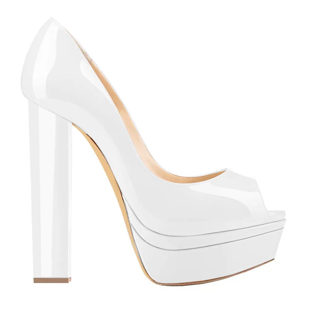 Classic White Peep Toe Platform Pumps sold by Onlymaker product image thumbnail 3