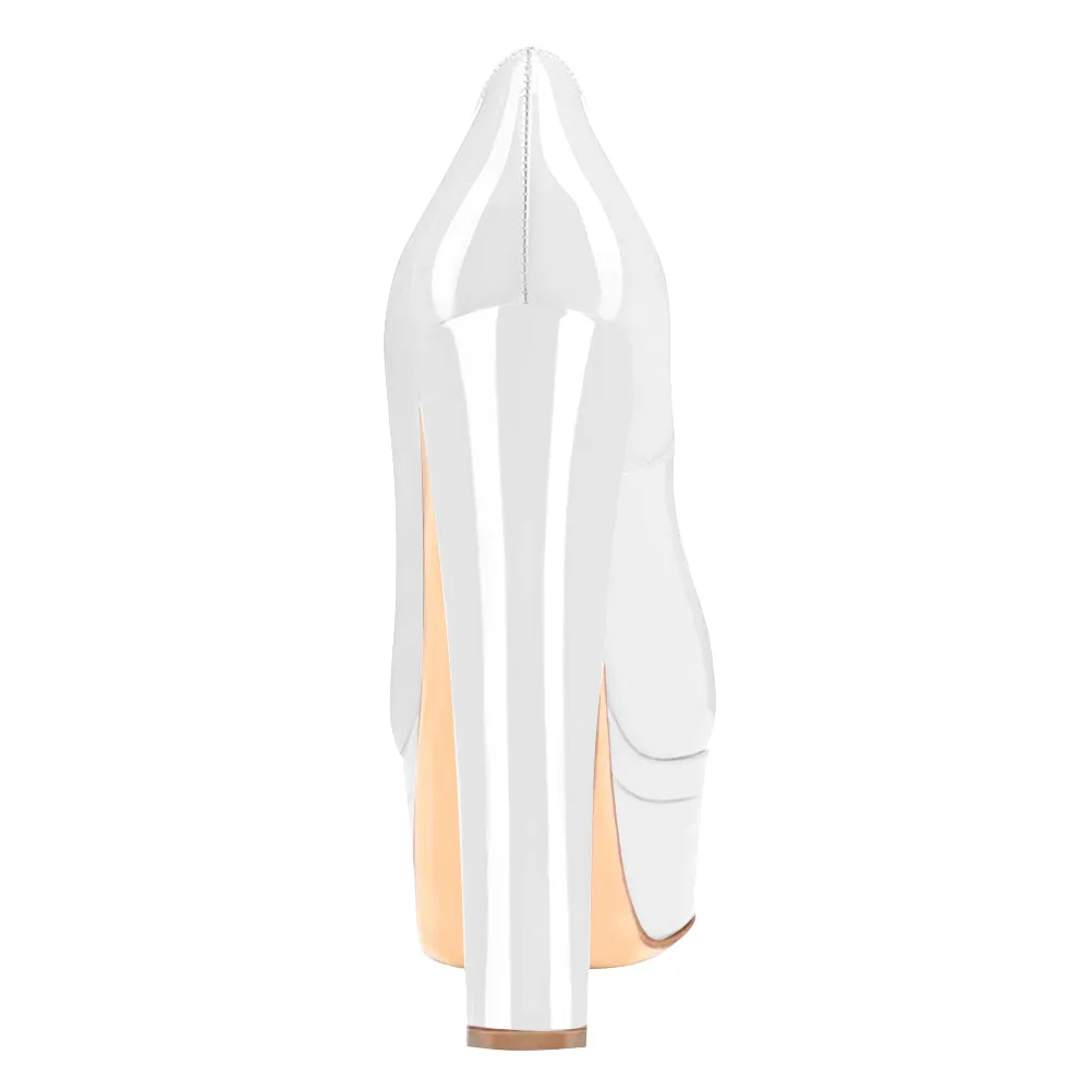 Classic White Peep Toe Platform Pumps sold by Onlymaker product image thumbnail 4