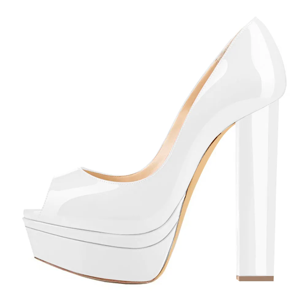Classic White Peep Toe Platform Pumps sold by Onlymaker