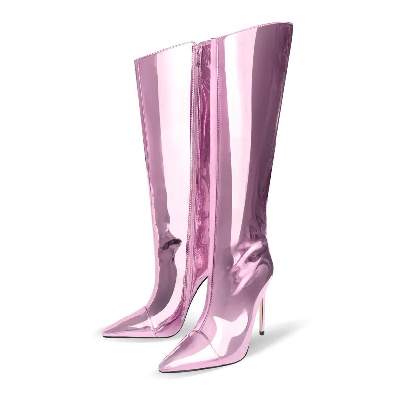 Pink Metallic Leather Stiletto Boots sold by Onlymaker