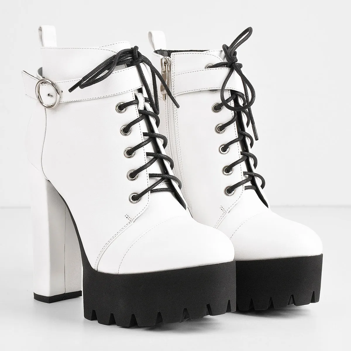 White Platform Chunky Heels Ankle Boots sold by Onlymaker product image thumbnail 3