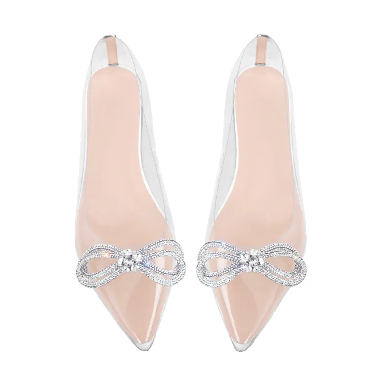 Rhinestones Bow Pointed Toe Clear Flat sold by Onlymaker