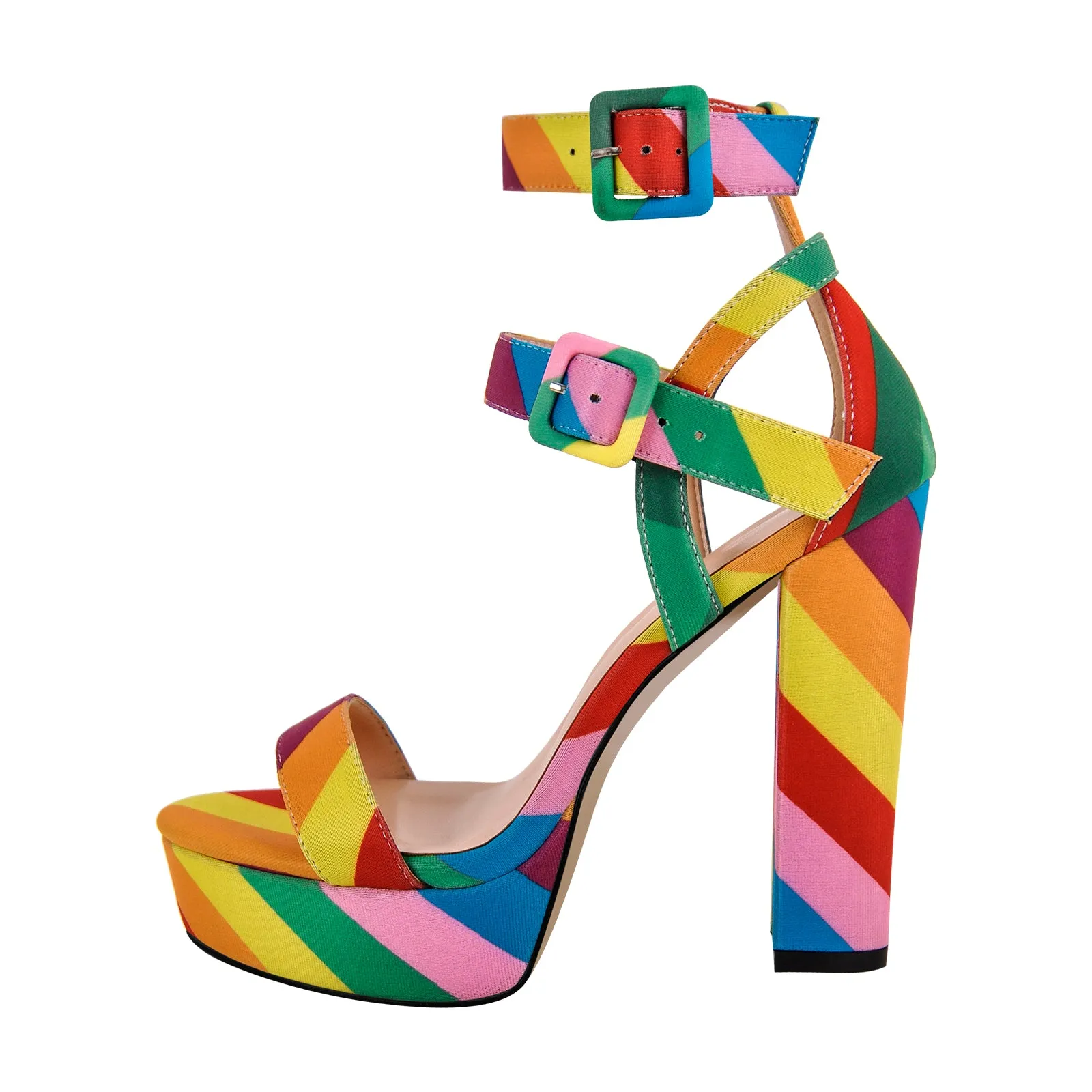 Rainbow Buckle Strap Chunky Heel Sandals sold by Onlymaker