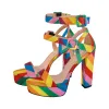 Rainbow Buckle Strap Chunky Heel Sandals sold by Onlymaker