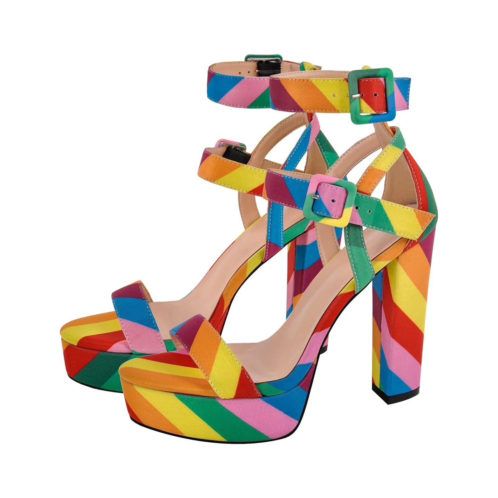 Rainbow Buckle Strap Chunky Heel Sandals sold by Onlymaker product image thumbnail 2