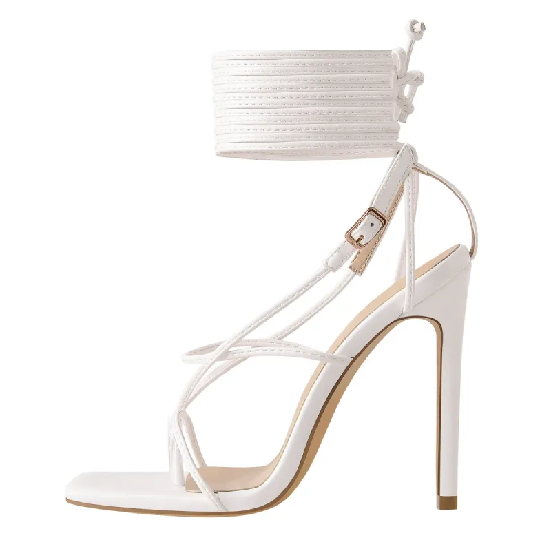 White Square Toe Ankle Strap Stiletto High Heel Sandals sold by Onlymaker