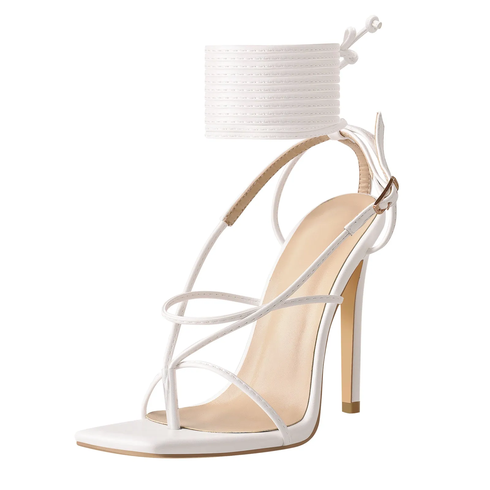 White Square Toe Ankle Strap Stiletto High Heel Sandals sold by Onlymaker product image thumbnail 2