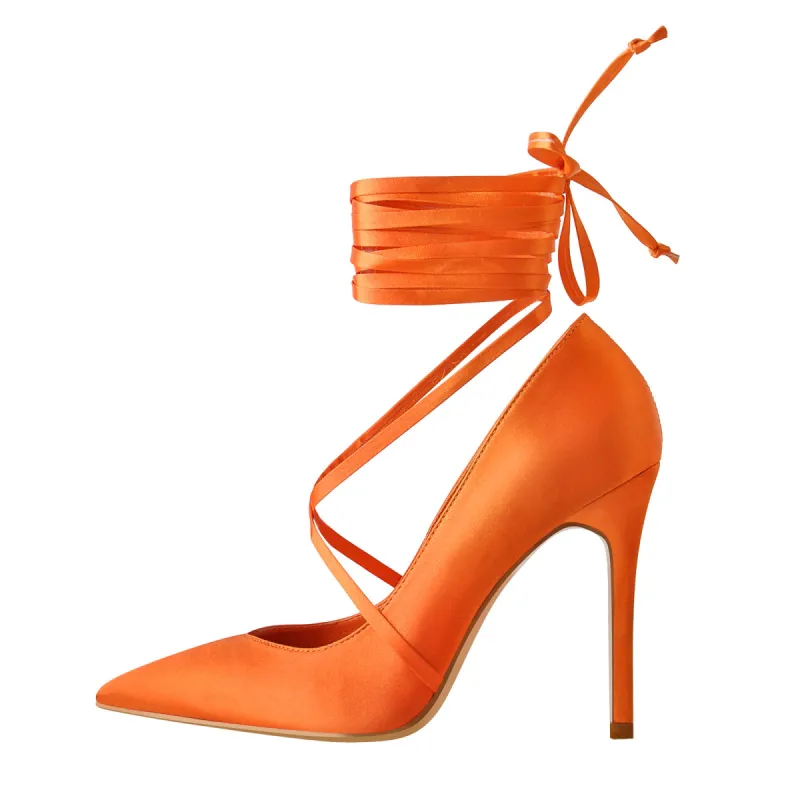Orange Satin Strap High Heels Stiletto Pumps sold by Onlymaker