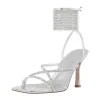 Rhinestone Lace-Up Square Toe Stiletto Sandals sold by Onlymaker