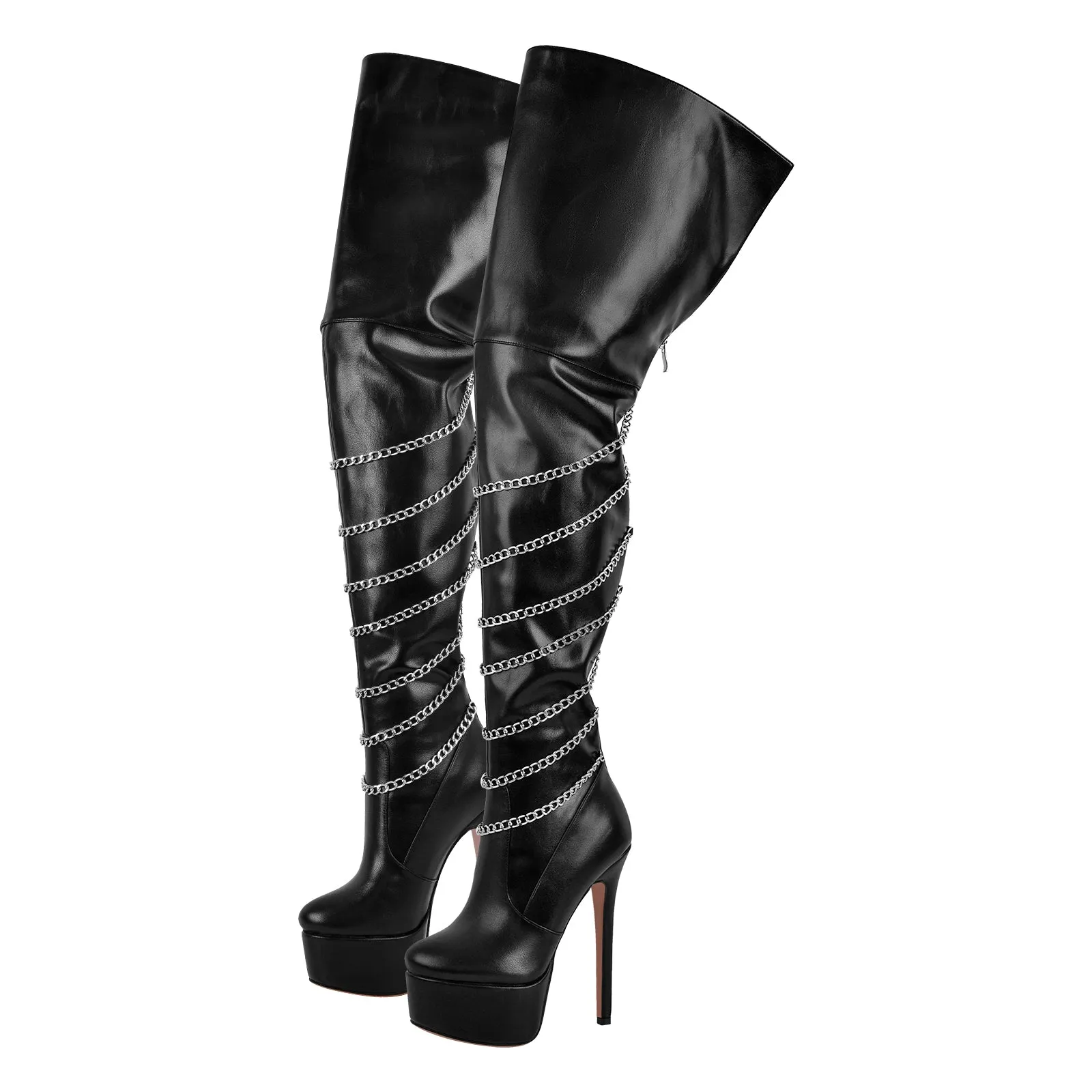 Metal Chain Round Toe Stiletto Over The Knee Boots sold by Onlymaker