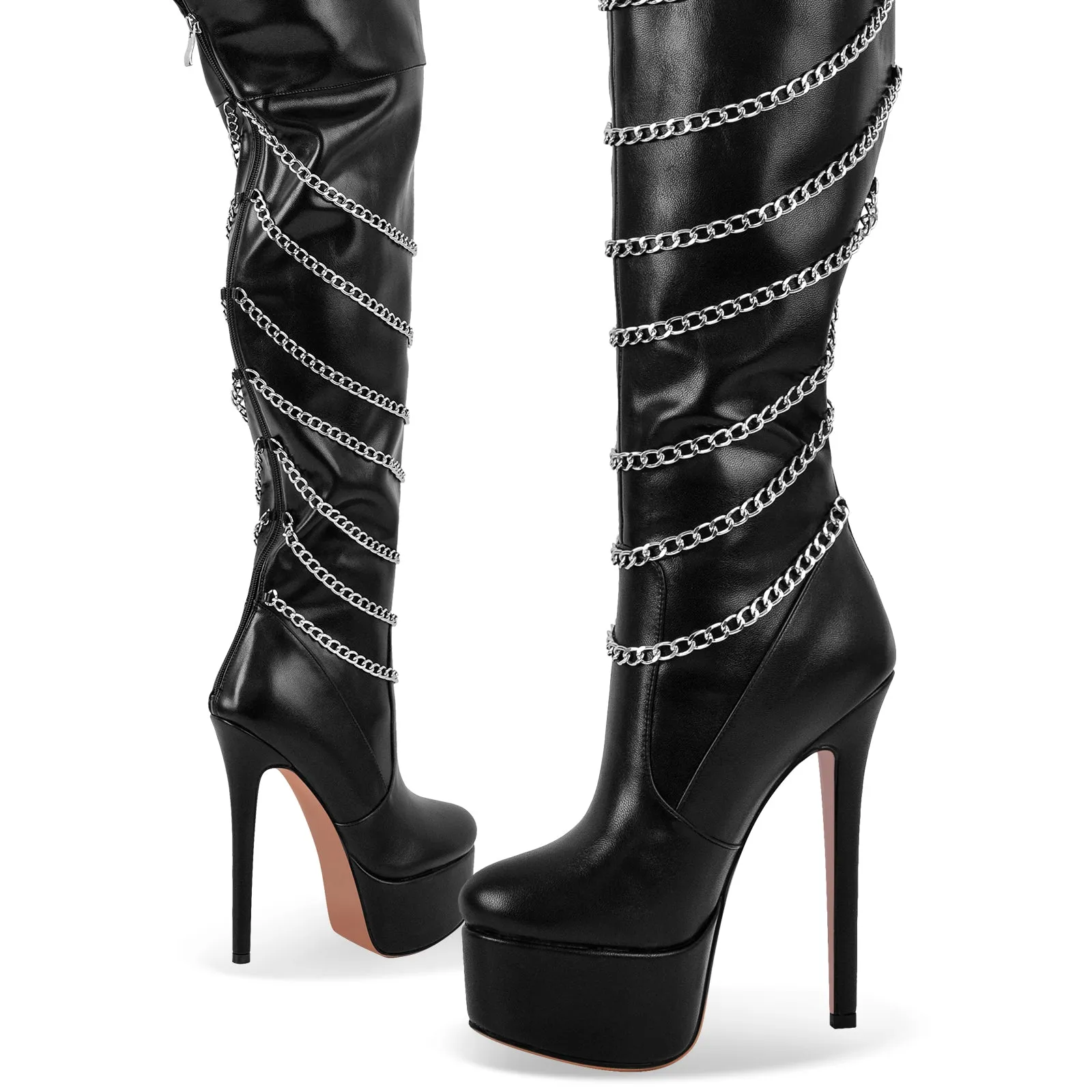 Metal Chain Round Toe Stiletto Over The Knee Boots sold by Onlymaker product image thumbnail 4